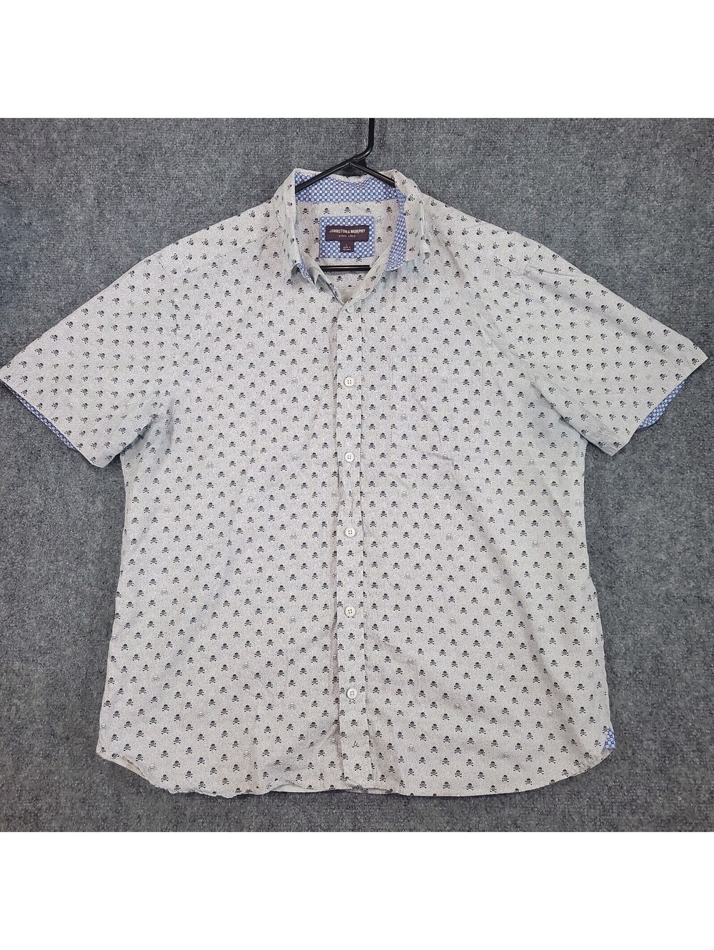 Johnston & Murphy Mens Skull Crossbones Geometric Button Up Shirt Large Gray 527